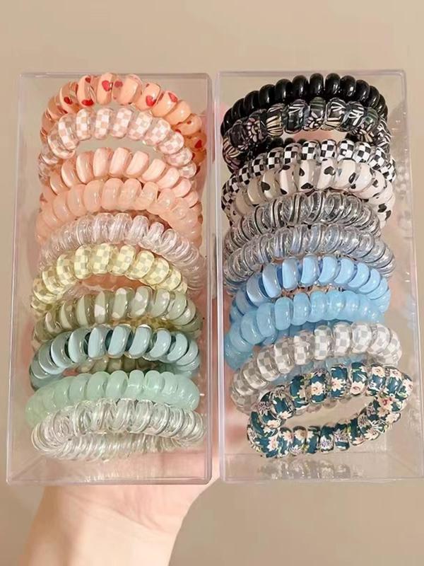 Random Color Telephone Wire Hair Tie, 2024 New Style Cute Colorful Hair Ties, High Stretch Ponytail Holder, Casual Versatile Hair Accessories for Women Daily