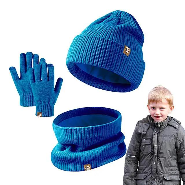 Girls Winter Hat And Gloves Set Cold Weather Hat Scarf Gloves Set Fleece Knit Gloves Thermal Warm Hat Neck Scarf For Traveling