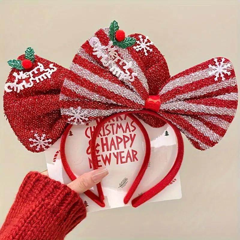 Christmas Themed Hair Accessories, 4 Counts Cute Bow & Snowflake Decor Hair Hoop, Fashion Hair Accessories for Women & Girls, Party Decoration Ideas