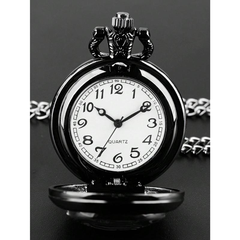 1 count Retro Dragon Quartz Pocket Watch, Cool Black Necklace PocketWatch,Unique Pendant Clock Gift