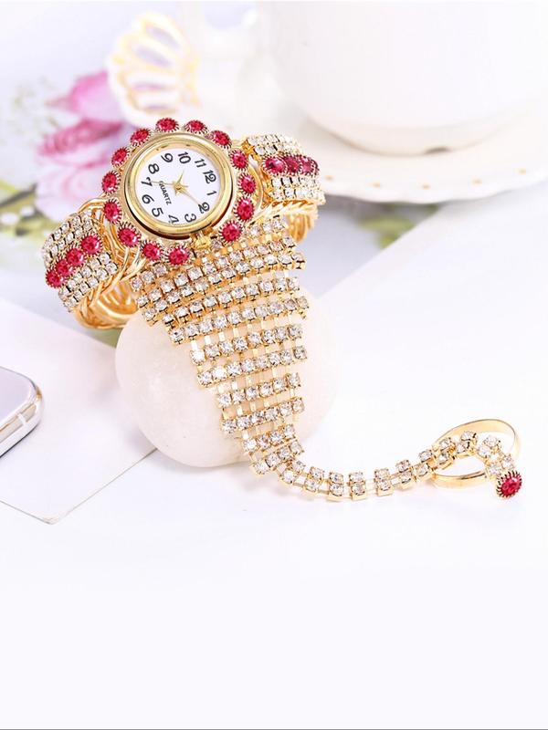 Women's Elegant Rhinestone Mitten Bangle Quartz Watch, Exquisite Trendy Wristwatch, Fashionable Watch for Women As Gift