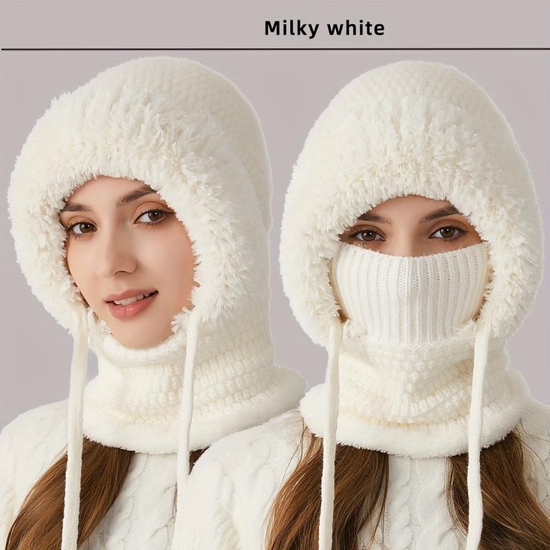 Women's 3-in-1 Winter Hat with Ear Flaps, Neck Warmer & Face Mask - Cozy Fleece-Lined Knit Beanie for Ultimate Warmth