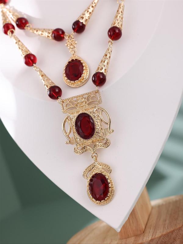 Women's Elegant Artificial Gemstone Decor Jewelry Set, Exquisite Trendy Tiered Layer Design Necklace & Dangle Earrings, Fashionable Jewelry Set for Party Decoration