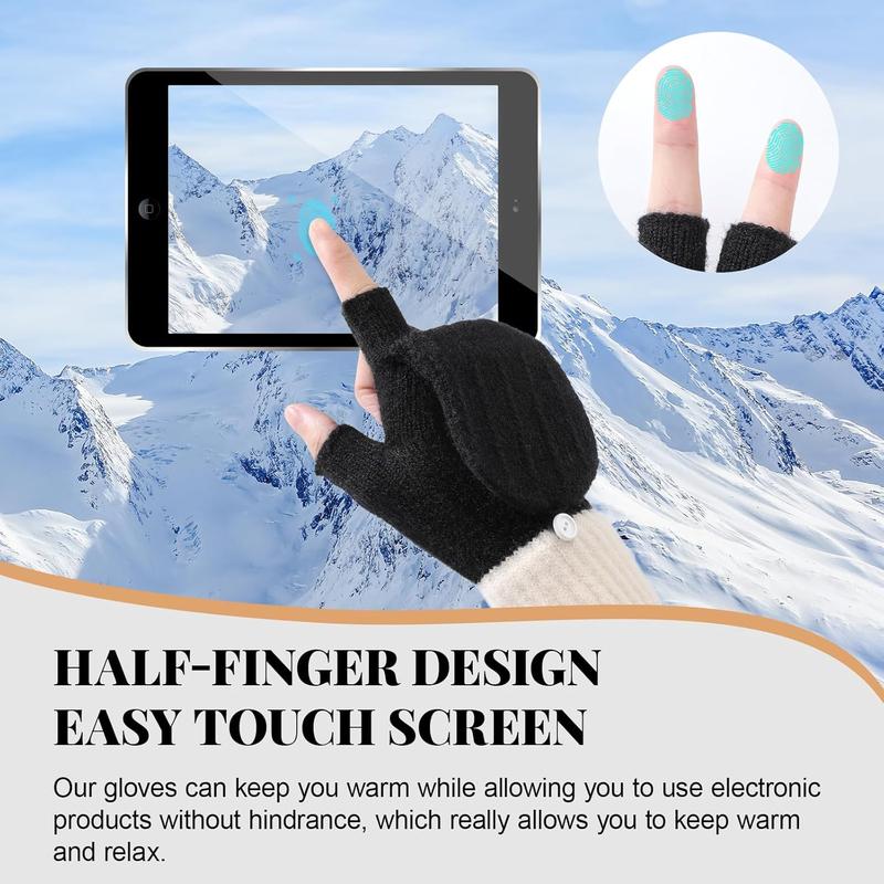 Winter Fingerless Gloves for Women,  Gloves Thermal Insulation Warm Convertible Mittens Flap Cover for Men Women