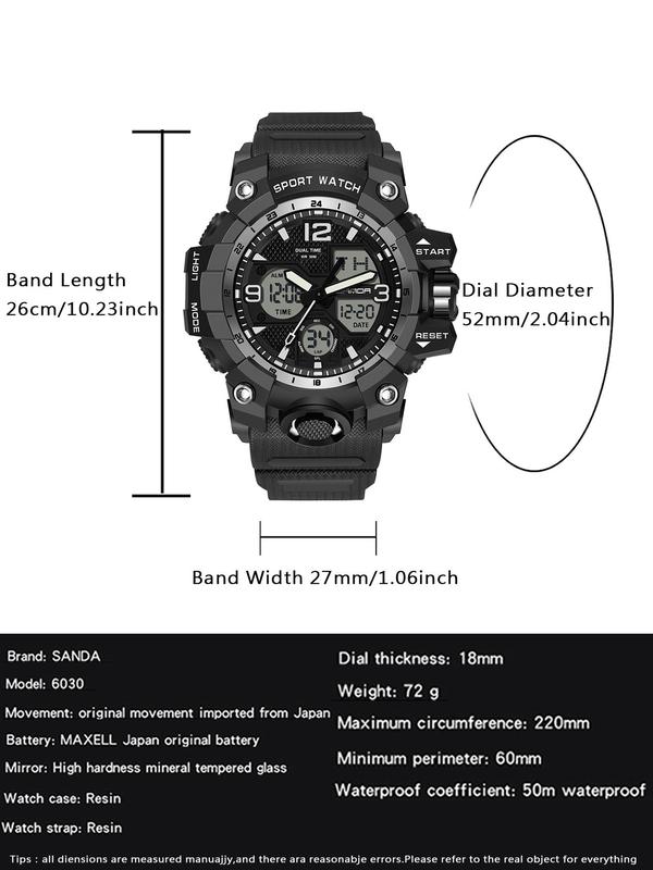 Men's Sportive Quartz Watch, Fashionable Analog-digital Watch with Luminous & Alarm Mode, Waterproof Watch with Digital Display for Men