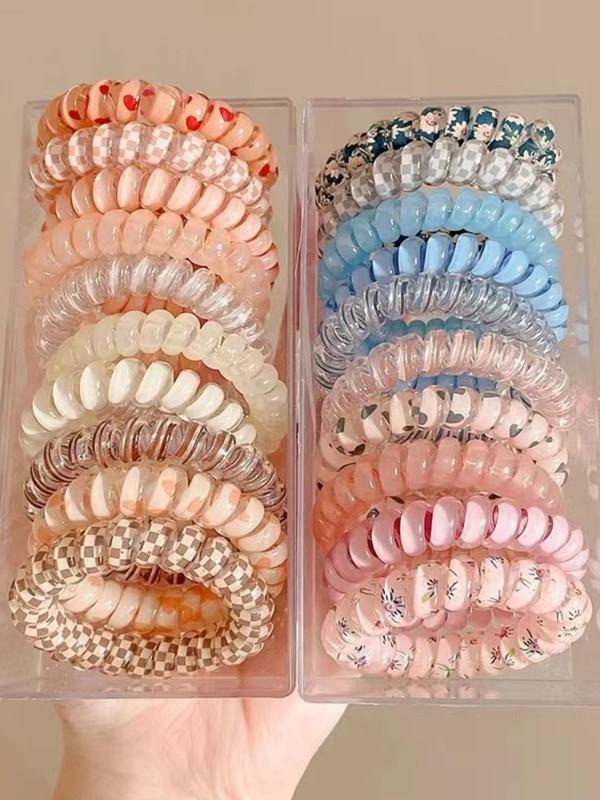 Random Color Telephone Wire Hair Tie, 2024 New Style Cute Colorful Hair Ties, High Stretch Ponytail Holder, Casual Versatile Hair Accessories for Women Daily