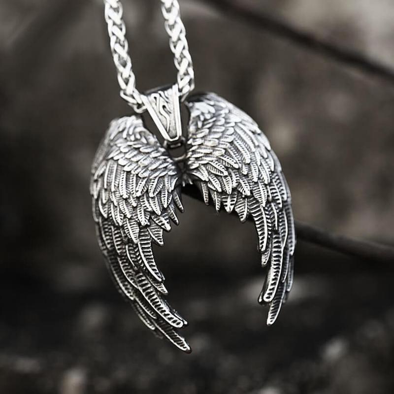 GTHIC Stainless Steel Angel Wings Pendant for Men Women Gothic Mother's Day Gifts