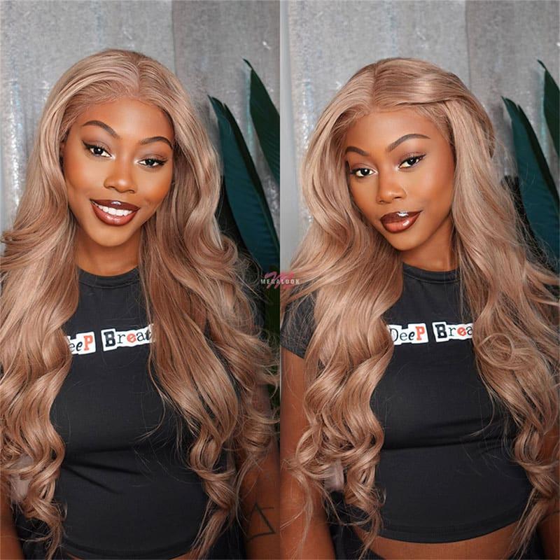 Megalook Milk Tea Light Flaxen Brown Lace Front Wig Human Hair 13x4 6x5 Glueless Wigs Human Hair Straight Body Wave Hair HD Lace Frontal Wig