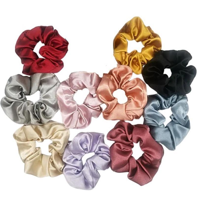 Colorful Silk Satin Scrunchie, 10pcs set Soft Elastic Hair Ties, Hair Styling Decorations For Women & Girls