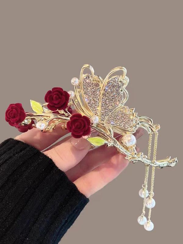 Fashion Rhinestone Decorated Butterfly Design Hair Claw for Gift for Women, Elegant Flower Design Hair Claw Clip for Party, Fashion All-match Kawaii Hair Accessories