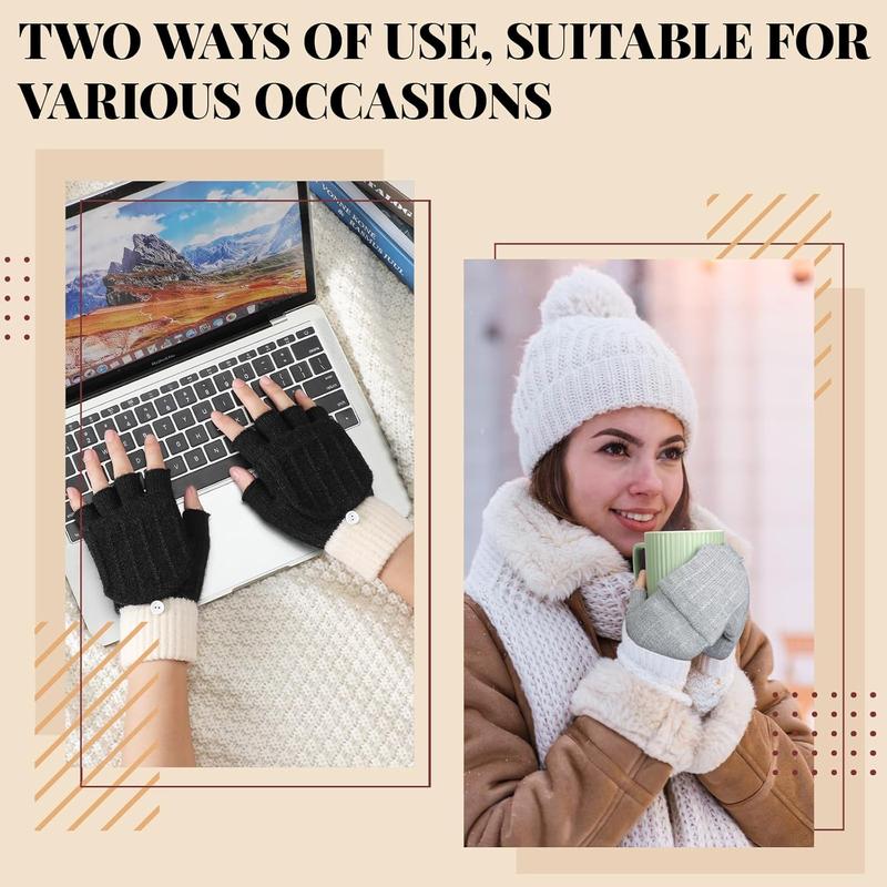 Winter Fingerless Gloves for Women,  Gloves Thermal Insulation Warm Convertible Mittens Flap Cover for Men Women