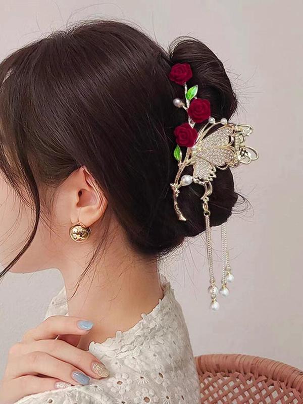 Fashion Rhinestone Decorated Butterfly Design Hair Claw for Gift for Women, Elegant Flower Design Hair Claw Clip for Party, Fashion All-match Kawaii Hair Accessories