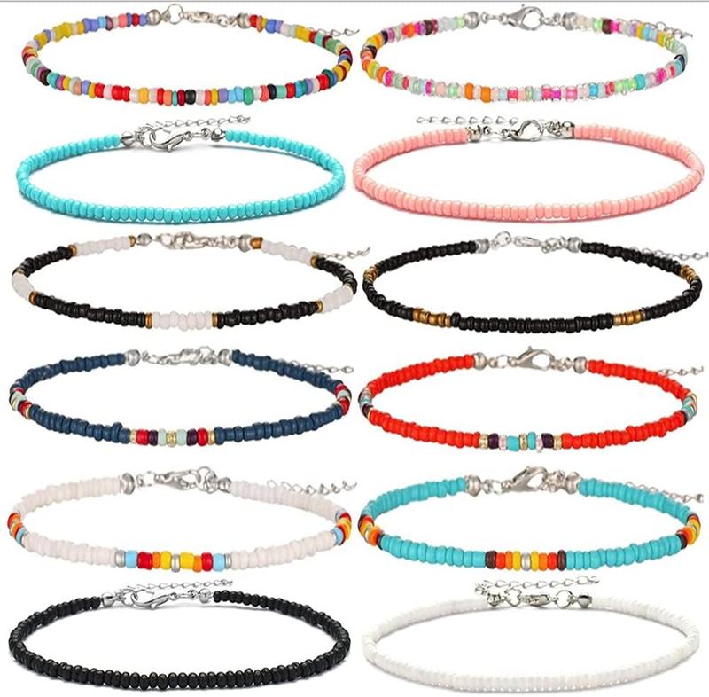 Boho Anklet for Women Teen Girls Handmade Elastic Beaded Ankle Bracelets for Women Summer Foot Jewelry