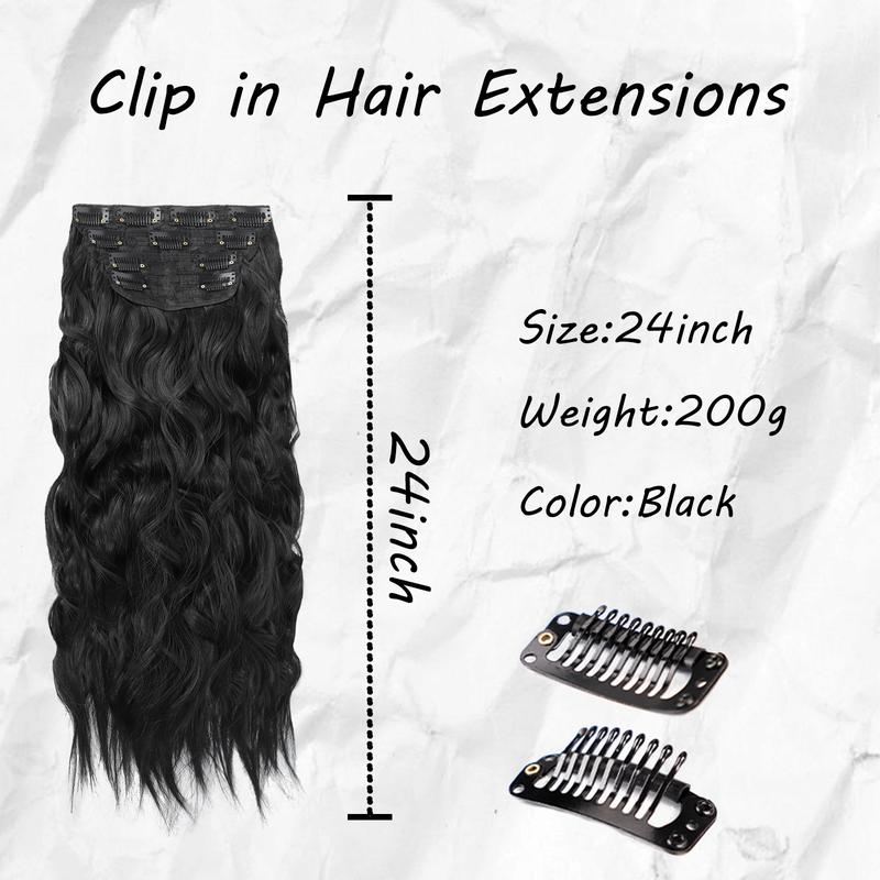 Vijigia Hair Extensions 24inch Synthetic Long Wave Curly Clip in Hair Extensions for Women 4 PCS Natural & Soft & Full Hair Extensions Clip ins Easy to Wear Clip Hair Extensions for Women Hair Extensions Enchanted Invisible wavy hair