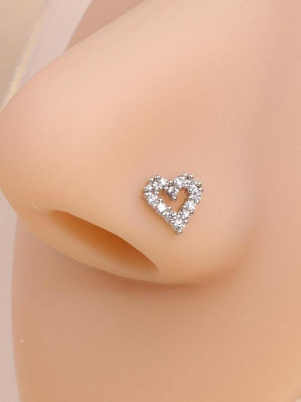 Unisex Cute Rhinestone Decor Nose Piercing Jewelry, Trendy Heart Design Nose Stud, Chic Body Jewelry for Men & Women for Party Decor