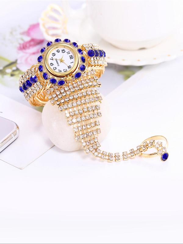 Women's Elegant Rhinestone Mitten Bangle Quartz Watch, Exquisite Trendy Wristwatch, Fashionable Watch for Women As Gift