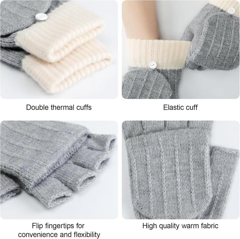 Winter Fingerless Gloves for Women,  Gloves Thermal Insulation Warm Convertible Mittens Flap Cover for Men Women