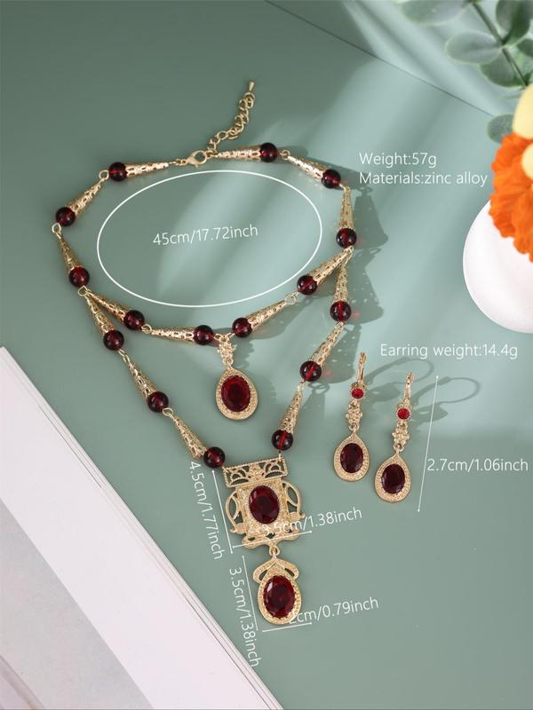 Women's Elegant Artificial Gemstone Decor Jewelry Set, Exquisite Trendy Tiered Layer Design Necklace & Dangle Earrings, Fashionable Jewelry Set for Party Decoration