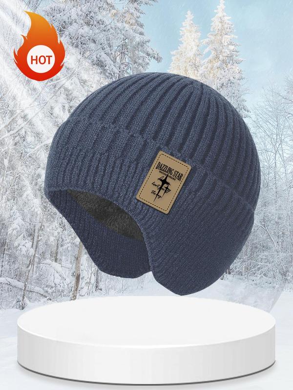 Solid Color Thermal Lined Knit Hat, Windproof Beanie Hat with Ear Protection, Casual Outdoor Warm Hat for Men & Women, Fashion Accessories for Fall & Winter