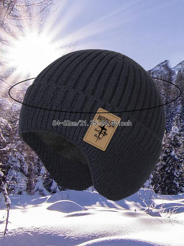 Solid Color Thermal Lined Knit Hat, Windproof Beanie Hat with Ear Protection, Casual Outdoor Warm Hat for Men & Women, Fashion Accessories for Fall & Winter