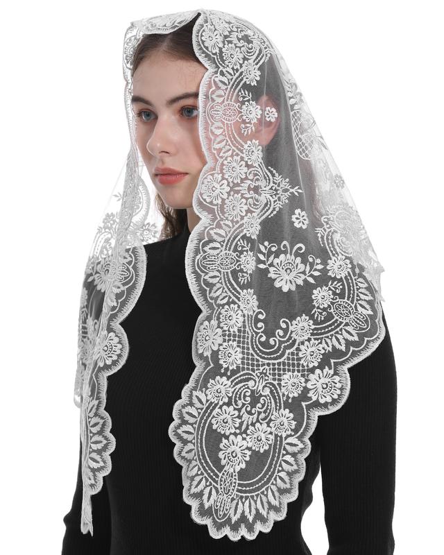 Bozidol Spanish Style Catholic Mass Mantillas Veil for Prayer Floral Orthodox Head Coverings Shawl Chapel Veils