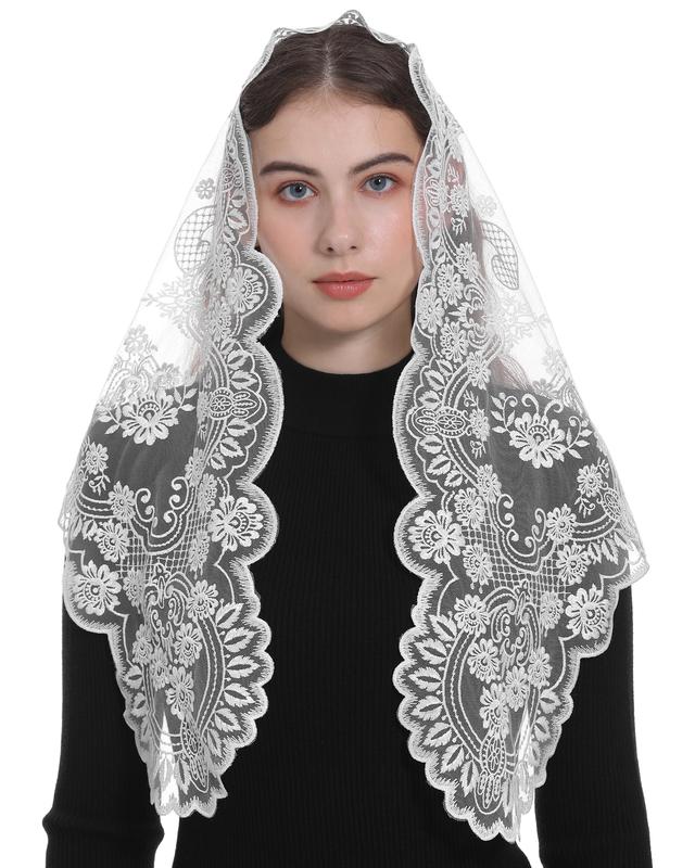 Bozidol Spanish Style Catholic Mass Mantillas Veil for Prayer Floral Orthodox Head Coverings Shawl Chapel Veils