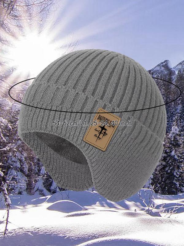 Solid Color Thermal Lined Knit Hat, Windproof Beanie Hat with Ear Protection, Casual Outdoor Warm Hat for Men & Women, Fashion Accessories for Fall & Winter