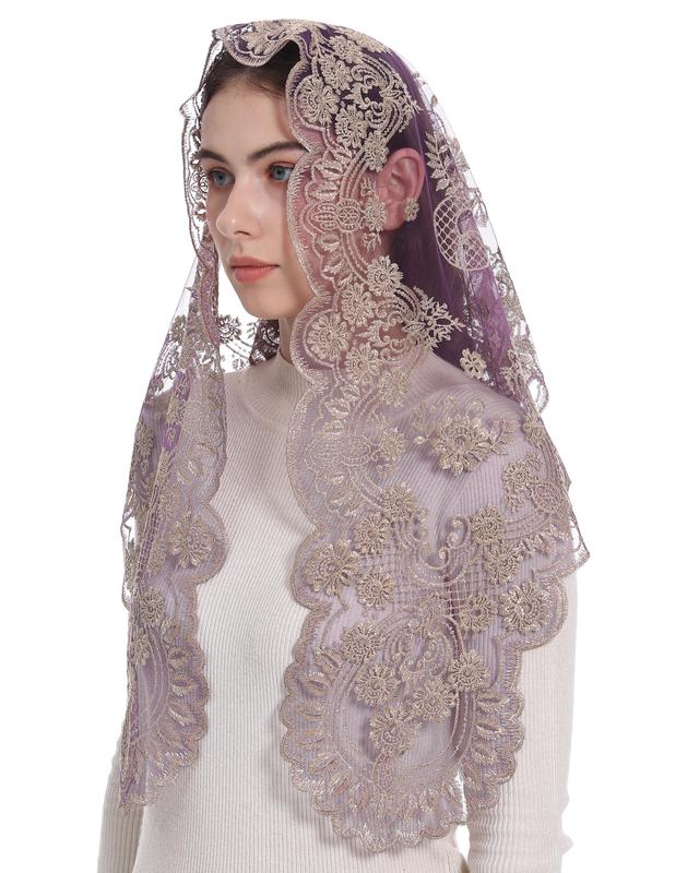 Bozidol Spanish Style Catholic Mass Mantillas Veil for Prayer Floral Orthodox Head Coverings Shawl Chapel Veils