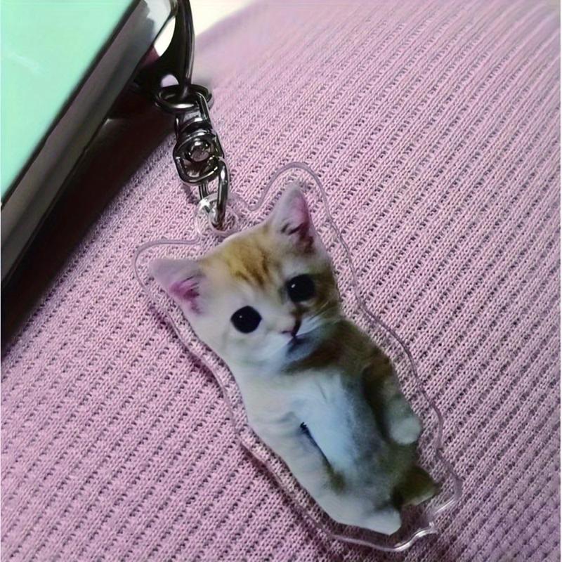 Cute Cat Design Keychain, 7 Counts set Funny Cute Cat Keychain, Keychain Phone Pendant, Bag Charm, Car Interior Decorative Accessories