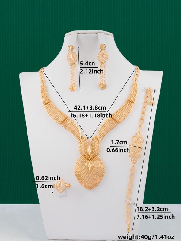 Women's Elegant Hollow Out Design Jewelry Set, Exquisite Trendy Pendant Necklace & Dangle Earrings & Ring & Bracelet, Fashionable Jewelry Set for Party Decoration