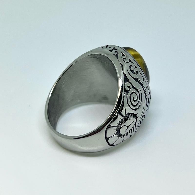 Gothic Stainless Steel Coffee Stone Ring - Durable and Long-Lasting Jewelry