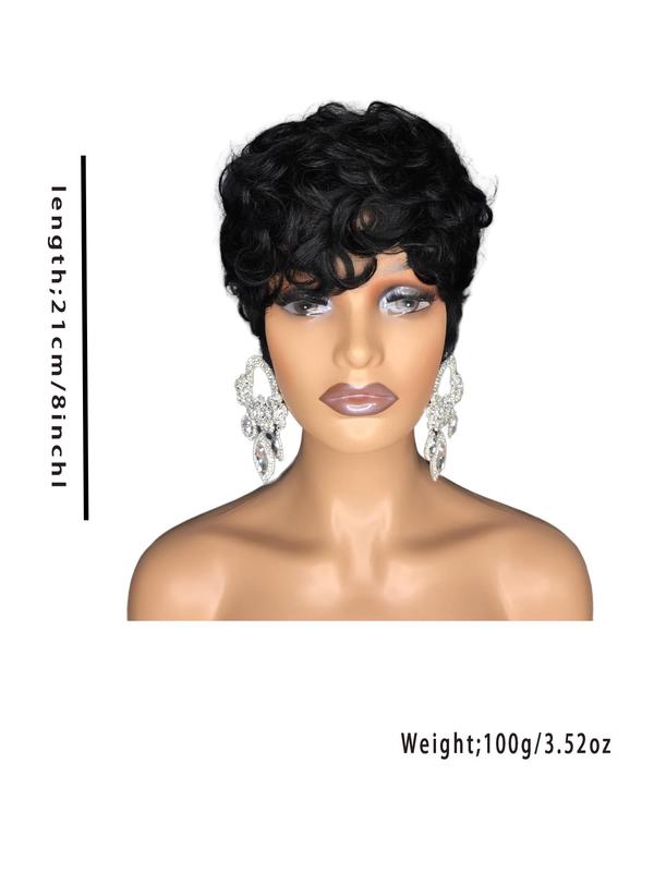 Women's Natural Black Short Pixie Cut Wigs with Bangs, Striking Layered Curly Synthetic Wigs for Party, Daily Use, Anime Cosplay Hairstyle Idea