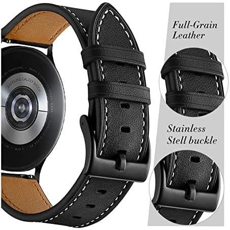 Olytop leather bands for Galaxy Watch 7 6 4 classic 47mm 46mm 43mm 42mm Watch 5 pro 45mm bands, samsung Galaxy Watch 6 5 4 acitve 2 bands 44mm 40mm, 20mm wristband replacement strap men, black + Brown