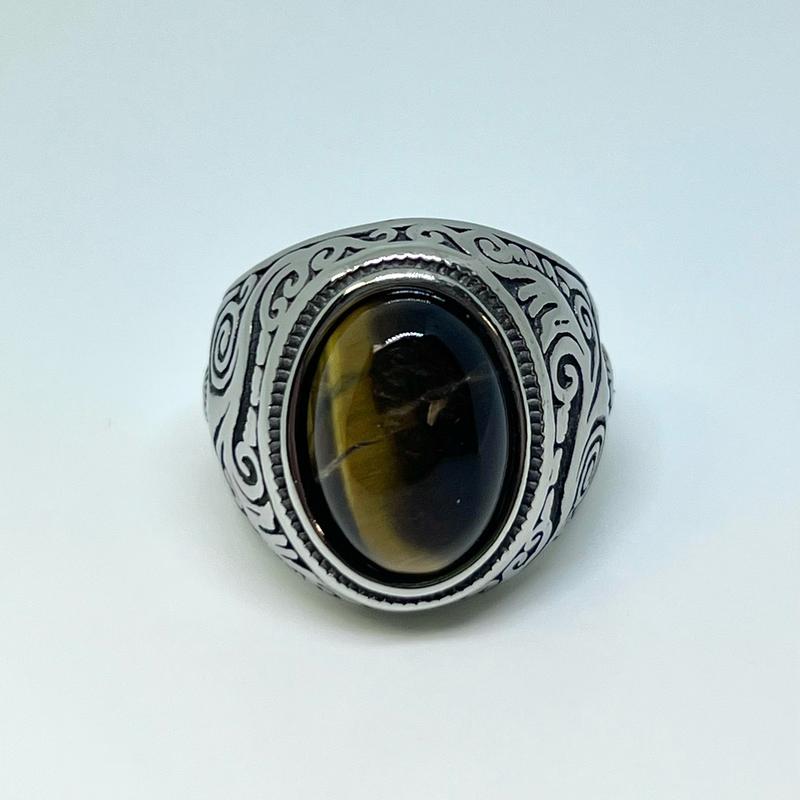 Gothic Stainless Steel Coffee Stone Ring - Durable and Long-Lasting Jewelry