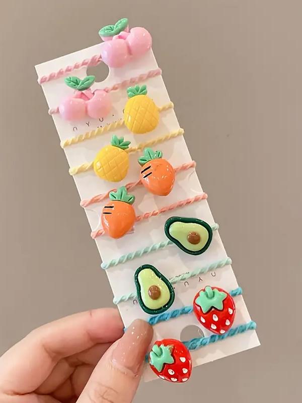 Cute Cartoon Fruit & Flower Design Hair Ties, 2024 New Style Casual Simple Hair Accessories for Women & Girls, Minimalist Headwear Suitable for Thick Hair