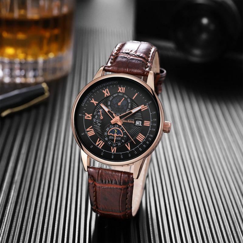 SMelody Sun Moon and Stars Business Leather Strap Men's Watch