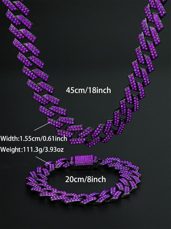 Punk Style Cool Trend Dual Color Cuban Chain Necklace & Bracelet, Unisex Hip-hop Style Domineering Cuban Chain Jewelry, Chunky Jewelry Set