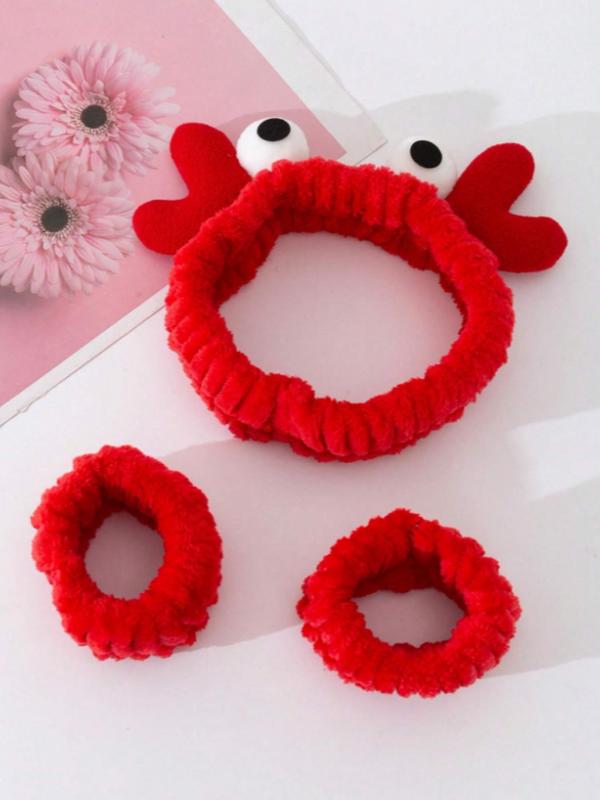 Cute Cartoon Crab Design Hair Band & Wristband Set, Soft Elastic Hair Band & Wristband, Fashion Hair Accessories for Women & Girls