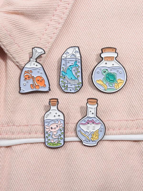 Cute Cartoon Marine Life Themed Brooch, 5pcs set Trendy Fish & Tortoise Design Brooch, Fashion Kawaii Accessories for Daily Clothing Decor As Birthday Gift