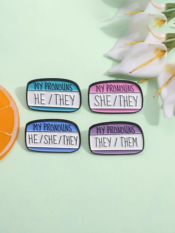 Unisex Cute Letters & Dialogue Box Design Brooch (4pcs set), Novelty Trendy Clothes Brooch, Fashionable Clothes Accessories for Women & Men As Gift