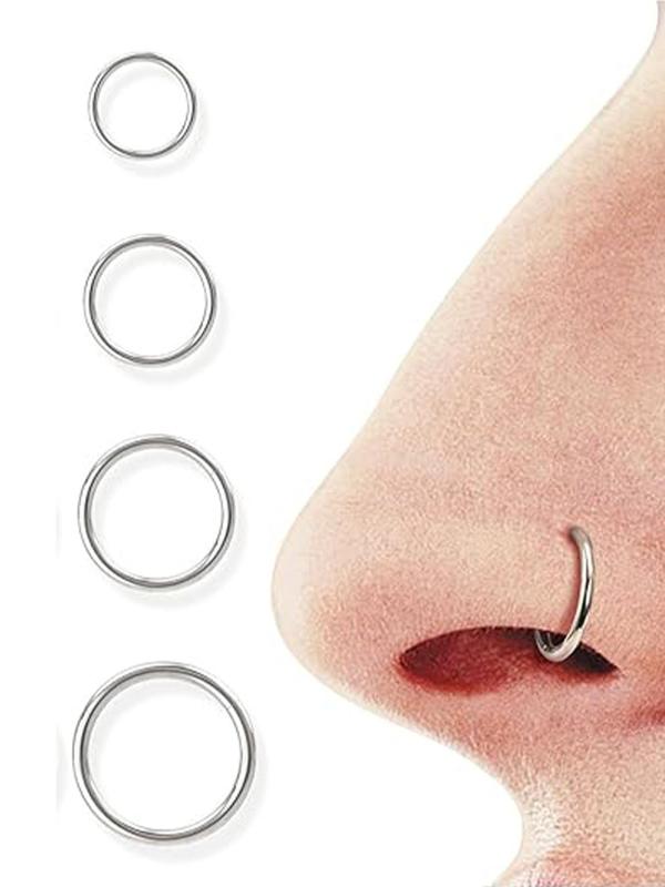 Stainless Steel Nose Rings, Ear Cartilage Earrings, Lip Rings, 4 Counts Fashionable Body Piercing Jewelry for Men & Women for Party, Daily Decor, Trendy All-match & Exquisite Jewelry for Birthday Gift