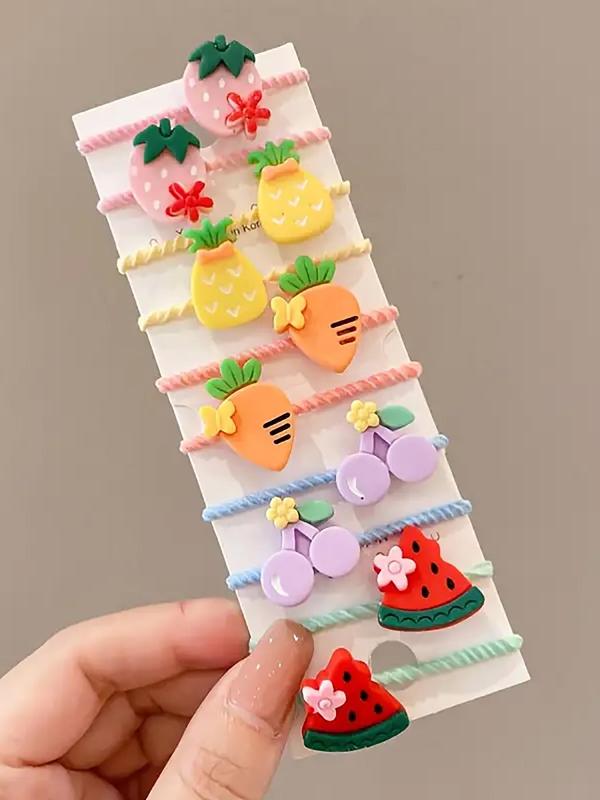 Cute Cartoon Fruit & Flower Design Hair Ties, 2024 New Style Casual Simple Hair Accessories for Women & Girls, Minimalist Headwear Suitable for Thick Hair