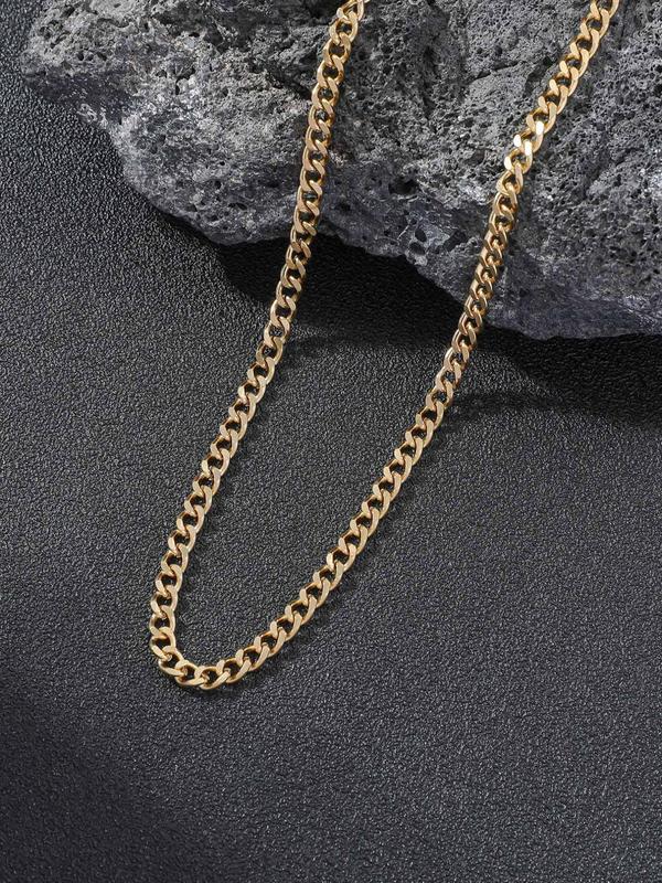 Men's Simple Stainless Steel Matching Necklace, Cuban Link Chain Necklace, Casual Versatile Grunge Mens Jewelry As Gift for Boy, Fashion Accessories for Wear, Fall Outfits, Fall Freshness