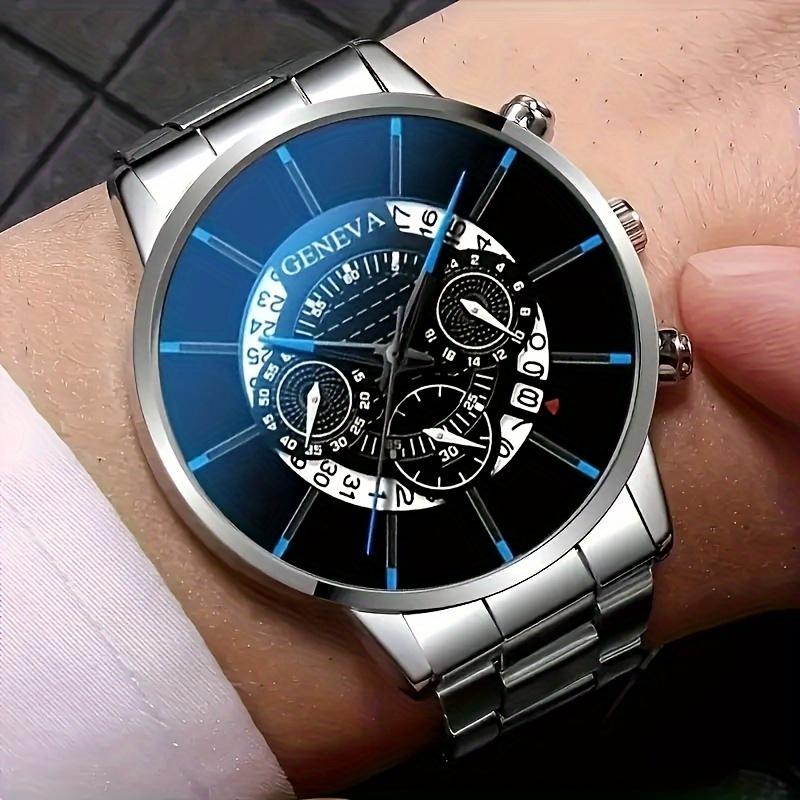 2 PCs Exquisite Men's Quartz Watch and Fashion Stainless Steel Watch Bracelet-Stylish, Durable, Perfect Gift for Valentine's Day, Father's Day Or Any Special Occasion