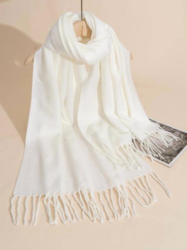 Solid Color Tassel Decor Scarf, Elegant Soft Warm Long Shawl for Women & Men, Fashion Accessories for Fall & Winter