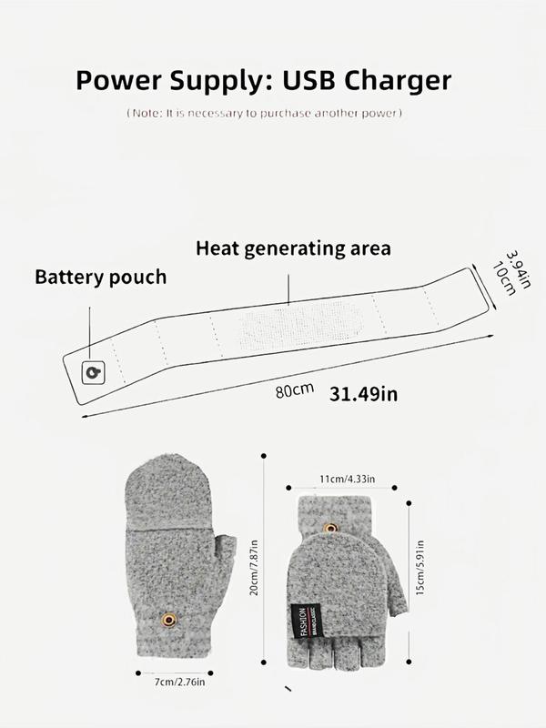 USB Rechargeable Heated Gloves & Heated Neck Warmer Set, Casual Letter Pattern Knitted Gloves & Neck Warmer, Fashion Accessories for Fall & Winter