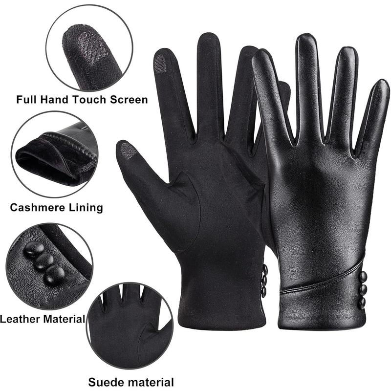 Womens Winter Leather Gloves Touch Screen Wool Lined Windproof Warm Suede Fashion Dress Gloves