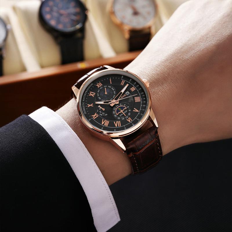 SMelody Sun Moon and Stars Business Leather Strap Men's Watch