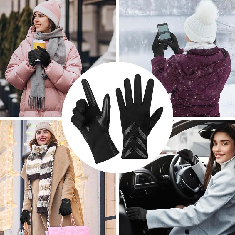 Winter Gloves for Women Touchscreen, Womens Gloves Chevron Spandex Fleece Lined, Gloves for Women Leather Anti-Slip