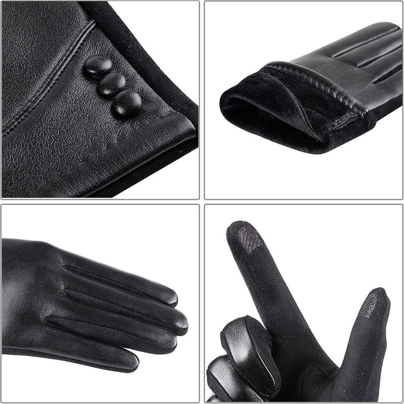 Womens Winter Leather Gloves Touch Screen Wool Lined Windproof Warm Suede Fashion Dress Gloves